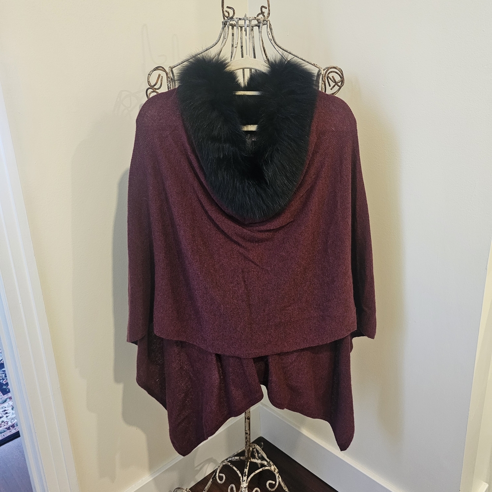 Wine Purple Faux Fur Trim Women's Sweater Wrap